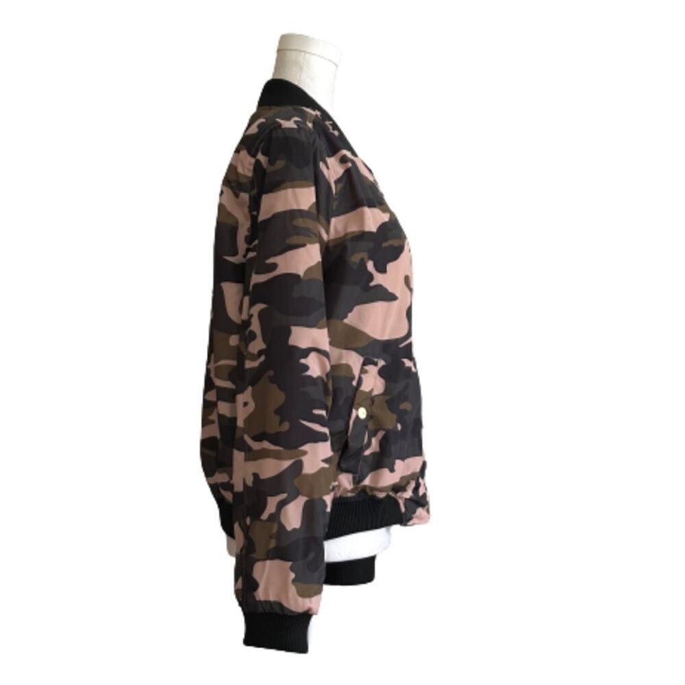 Miss London Jacket Coat  Pink Olive Black Quilted Camouflage Bomber Coat Large - Picture 4 of 13